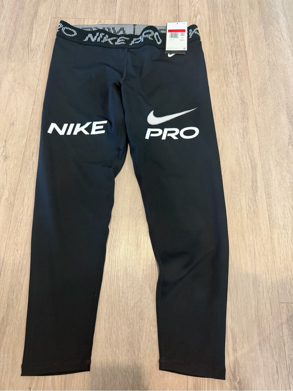 Nike Pro Mid-Rise 7/8 Mesh Panel Black Graphic Leggings HV2306-010 Women's Large